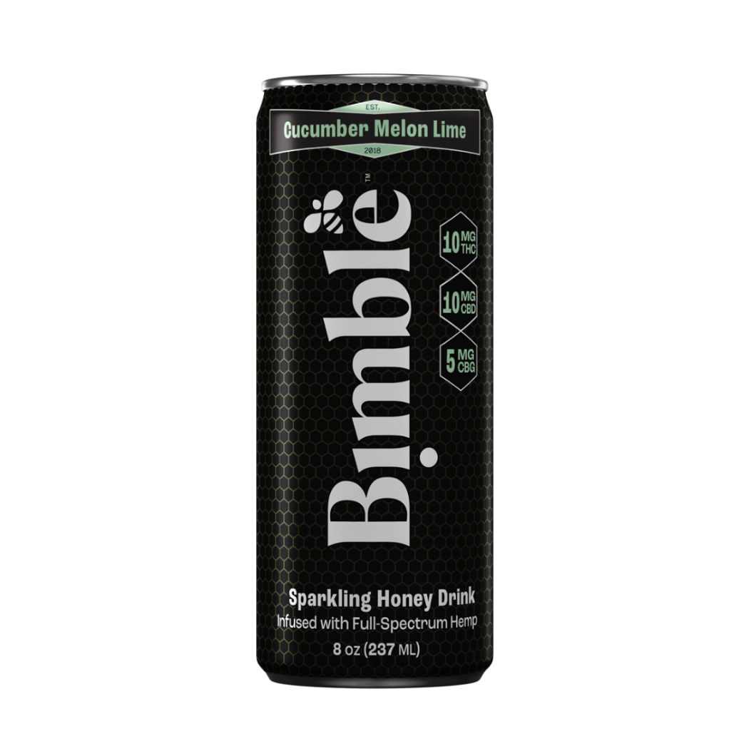 10mg thc Bimble sparkling honey drink can with black and white design on a transparent background